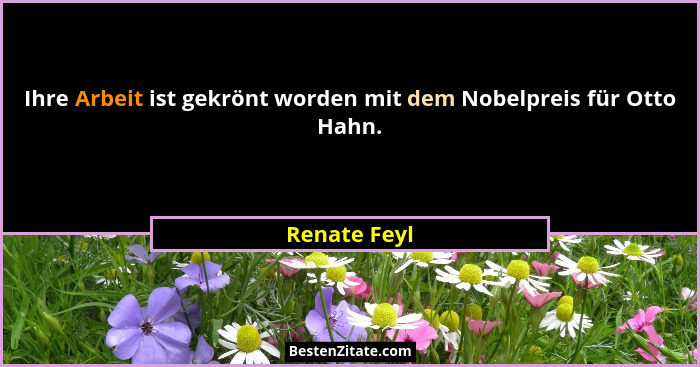 Ihre Arbeit ist gekrönt worden mit dem Nobelpreis für Otto Hahn.... - Renate Feyl