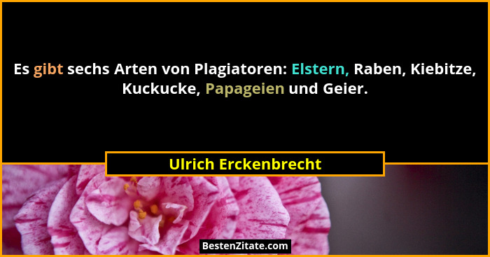 Es gibt sechs Arten von Plagiatoren: Elstern, Raben, Kiebitze, Kuckucke, Papageien und Geier.... - Ulrich Erckenbrecht