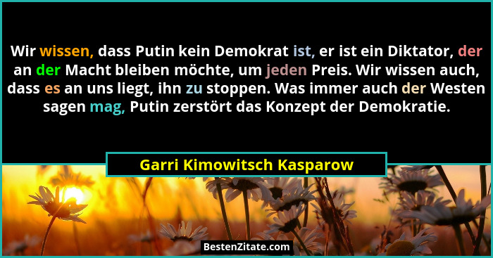 Wir wissen, dass Putin kein Demokrat ist, er ist ein Diktator, der an der Macht bleiben möchte, um jeden Preis. Wir wissen... - Garri Kimowitsch Kasparow