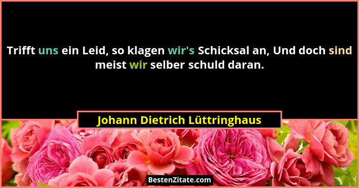 Trifft uns ein Leid, so klagen wir's Schicksal an, Und doch sind meist wir selber schuld daran.... - Johann Dietrich Lüttringhaus