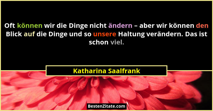 Oft können wir die Dinge nicht ändern – aber wir können den Blick auf die Dinge und so unsere Haltung verändern. Das ist schon v... - Katharina Saalfrank