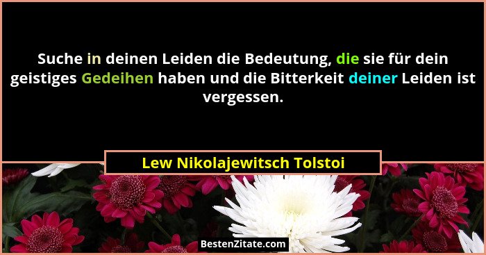 Suche in deinen Leiden die Bedeutung, die sie für dein geistiges Gedeihen haben und die Bitterkeit deiner Leiden ist verg... - Lew Nikolajewitsch Tolstoi