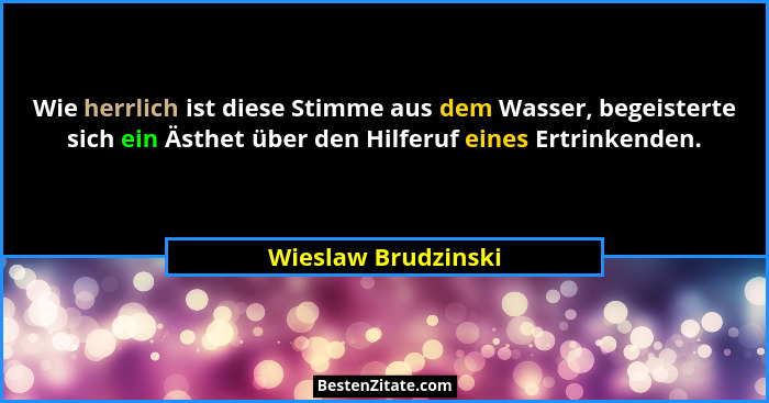 Wie herrlich ist diese Stimme aus dem Wasser, begeisterte sich ein Ästhet über den Hilferuf eines Ertrinkenden.... - Wieslaw Brudzinski