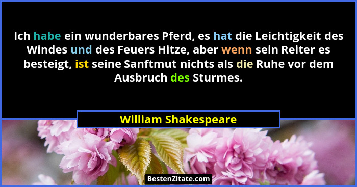 Ich habe ein wunderbares Pferd, es hat die Leichtigkeit des Windes und des Feuers Hitze, aber wenn sein Reiter es besteigt, ist... - William Shakespeare