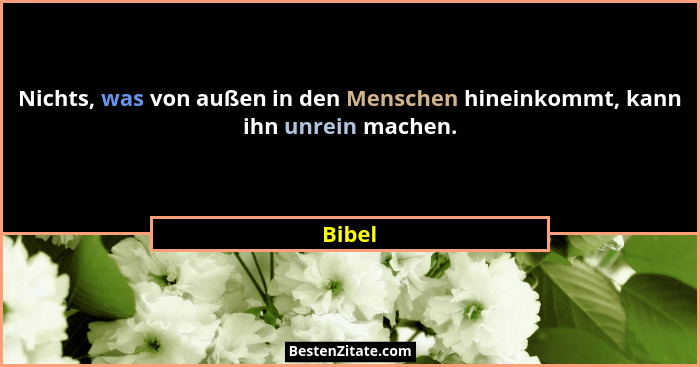 Nichts, was von außen in den Menschen hineinkommt, kann ihn unrein machen.... - Bibel