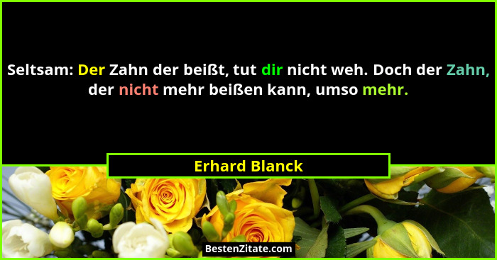 Seltsam: Der Zahn der beißt, tut dir nicht weh. Doch der Zahn, der nicht mehr beißen kann, umso mehr.... - Erhard Blanck