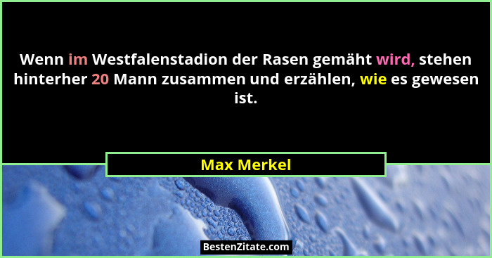Wenn im Westfalenstadion der Rasen gemäht wird, stehen hinterher 20 Mann zusammen und erzählen, wie es gewesen ist.... - Max Merkel