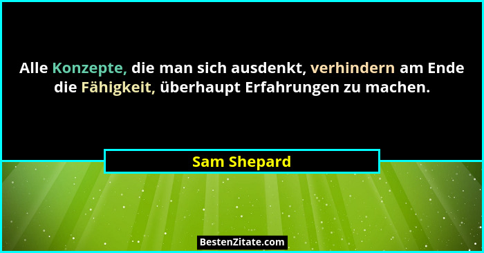 Alle Konzepte, die man sich ausdenkt, verhindern am Ende die Fähigkeit, überhaupt Erfahrungen zu machen.... - Sam Shepard