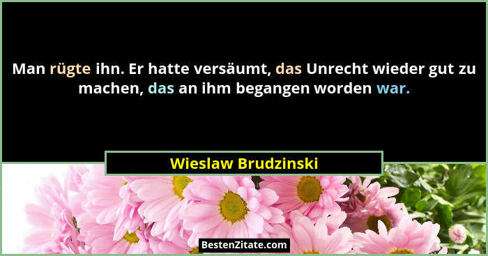 Man rügte ihn. Er hatte versäumt, das Unrecht wieder gut zu machen, das an ihm begangen worden war.... - Wieslaw Brudzinski