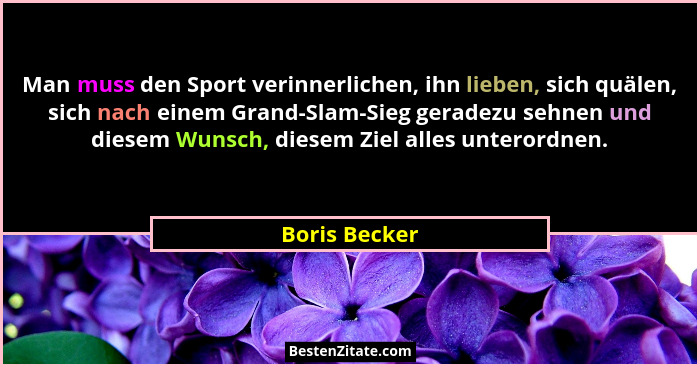 Man muss den Sport verinnerlichen, ihn lieben, sich quälen, sich nach einem Grand-Slam-Sieg geradezu sehnen und diesem Wunsch, diesem Z... - Boris Becker