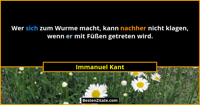 Wer sich zum Wurme macht, kann nachher nicht klagen, wenn er mit Füßen getreten wird.... - Immanuel Kant