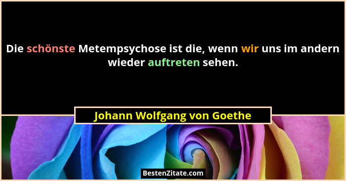 Die schönste Metempsychose ist die, wenn wir uns im andern wieder auftreten sehen.... - Johann Wolfgang von Goethe