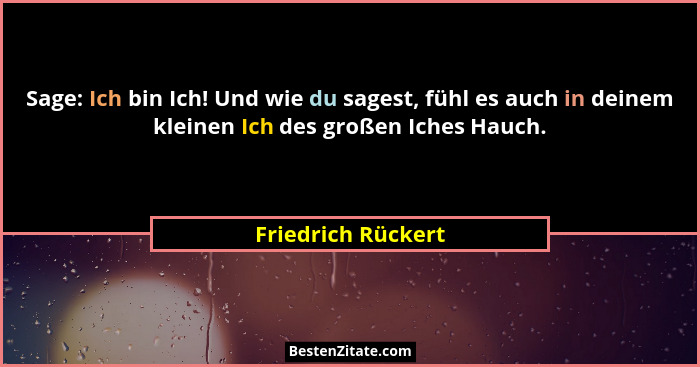 Sage: Ich bin Ich! Und wie du sagest, fühl es auch in deinem kleinen Ich des großen Iches Hauch.... - Friedrich Rückert