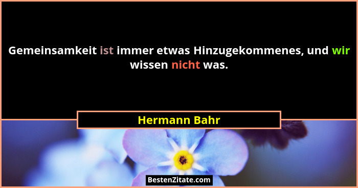 Gemeinsamkeit ist immer etwas Hinzugekommenes, und wir wissen nicht was.... - Hermann Bahr