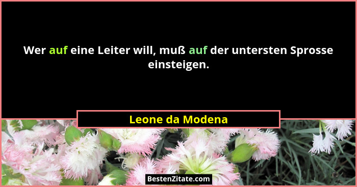 Wer auf eine Leiter will, muß auf der untersten Sprosse einsteigen.... - Leone da Modena