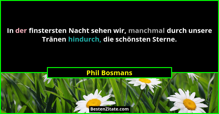 In der finstersten Nacht sehen wir, manchmal durch unsere Tränen hindurch, die schönsten Sterne.... - Phil Bosmans