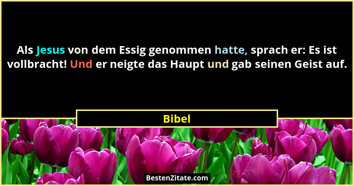 Als Jesus von dem Essig genommen hatte, sprach er: Es ist vollbracht! Und er neigte das Haupt und gab seinen Geist auf.... - Bibel