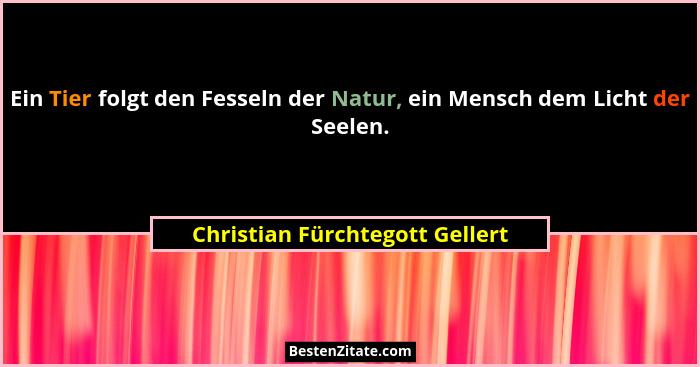 Ein Tier folgt den Fesseln der Natur, ein Mensch dem Licht der Seelen.... - Christian Fürchtegott Gellert