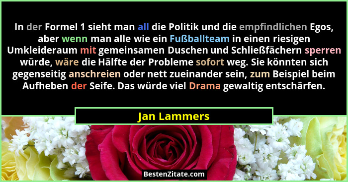 In der Formel 1 sieht man all die Politik und die empfindlichen Egos, aber wenn man alle wie ein Fußballteam in einen riesigen Umkleider... - Jan Lammers