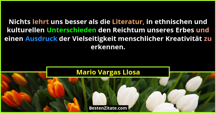 Nichts lehrt uns besser als die Literatur, in ethnischen und kulturellen Unterschieden den Reichtum unseres Erbes und einen Ausdr... - Mario Vargas Llosa