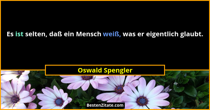 Es ist selten, daß ein Mensch weiß, was er eigentlich glaubt.... - Oswald Spengler