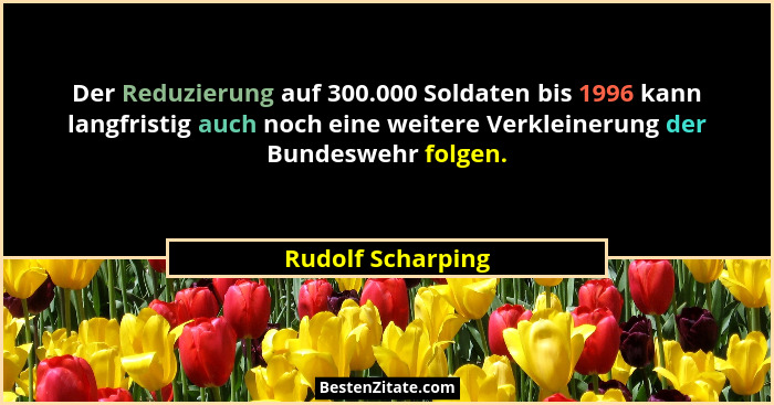 Der Reduzierung auf 300.000 Soldaten bis 1996 kann langfristig auch noch eine weitere Verkleinerung der Bundeswehr folgen.... - Rudolf Scharping