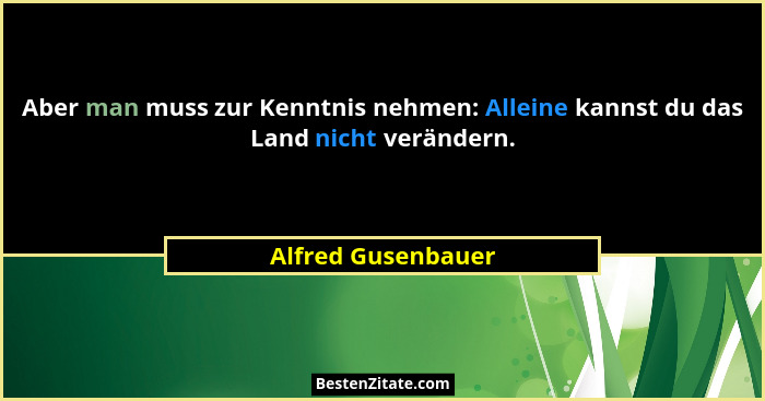 Aber man muss zur Kenntnis nehmen: Alleine kannst du das Land nicht verändern.... - Alfred Gusenbauer