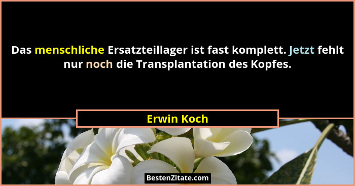 Das menschliche Ersatzteillager ist fast komplett. Jetzt fehlt nur noch die Transplantation des Kopfes.... - Erwin Koch