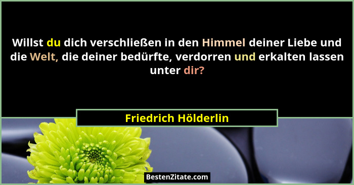 Willst du dich verschließen in den Himmel deiner Liebe und die Welt, die deiner bedürfte, verdorren und erkalten lassen unter di... - Friedrich Hölderlin