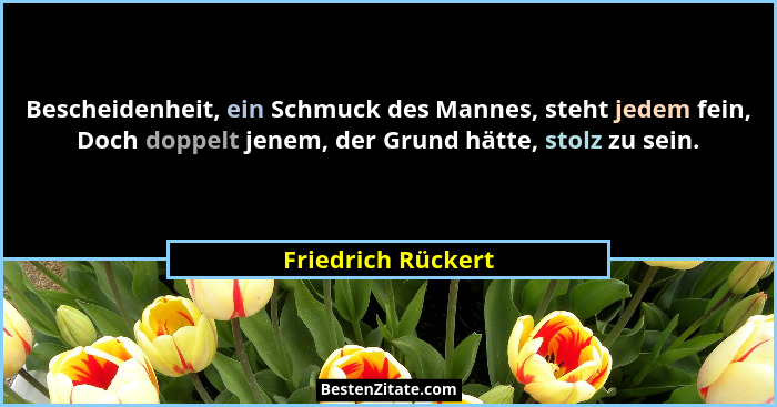 Bescheidenheit, ein Schmuck des Mannes, steht jedem fein, Doch doppelt jenem, der Grund hätte, stolz zu sein.... - Friedrich Rückert