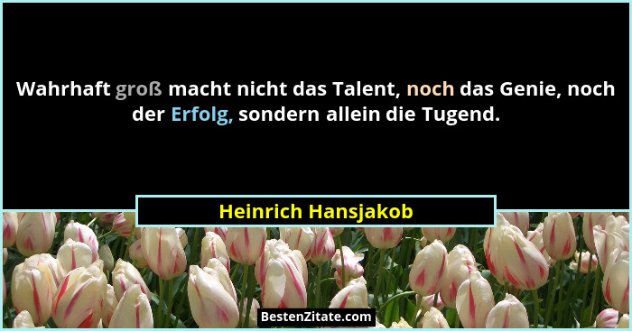 Wahrhaft groß macht nicht das Talent, noch das Genie, noch der Erfolg, sondern allein die Tugend.... - Heinrich Hansjakob