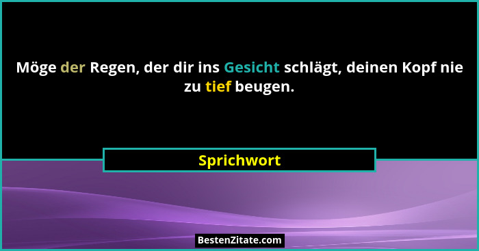 Möge der Regen, der dir ins Gesicht schlägt, deinen Kopf nie zu tief beugen.... - Sprichwort