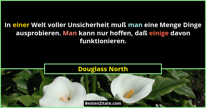 In einer Welt voller Unsicherheit muß man eine Menge Dinge ausprobieren. Man kann nur hoffen, daß einige davon funktionieren.... - Douglass North