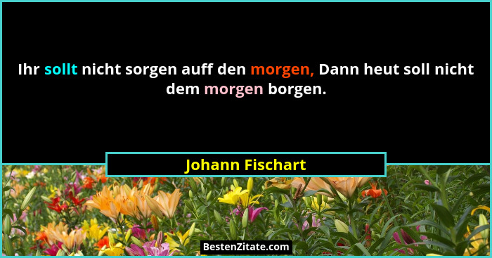 Ihr sollt nicht sorgen auff den morgen, Dann heut soll nicht dem morgen borgen.... - Johann Fischart