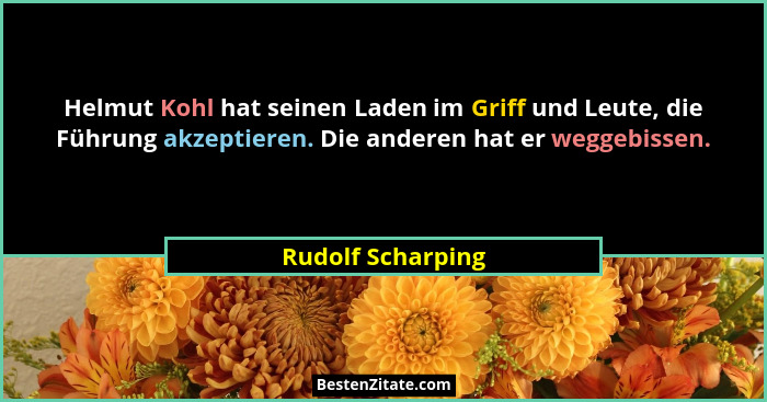 Helmut Kohl hat seinen Laden im Griff und Leute, die Führung akzeptieren. Die anderen hat er weggebissen.... - Rudolf Scharping