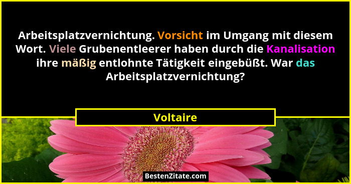 Arbeitsplatzvernichtung. Vorsicht im Umgang mit diesem Wort. Viele Grubenentleerer haben durch die Kanalisation ihre mäßig entlohnte Tätigk... - Voltaire