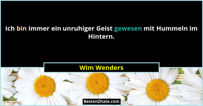 Ich bin immer ein unruhiger Geist gewesen mit Hummeln im Hintern.... - Wim Wenders
