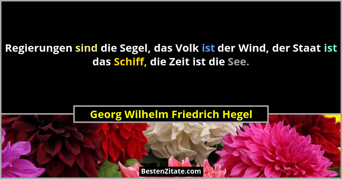 Regierungen sind die Segel, das Volk ist der Wind, der Staat ist das Schiff, die Zeit ist die See.... - Georg Wilhelm Friedrich Hegel