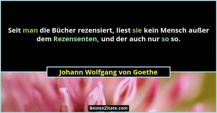 Seit man die Bücher rezensiert, liest sie kein Mensch außer dem Rezensenten, und der auch nur so so.... - Johann Wolfgang von Goethe