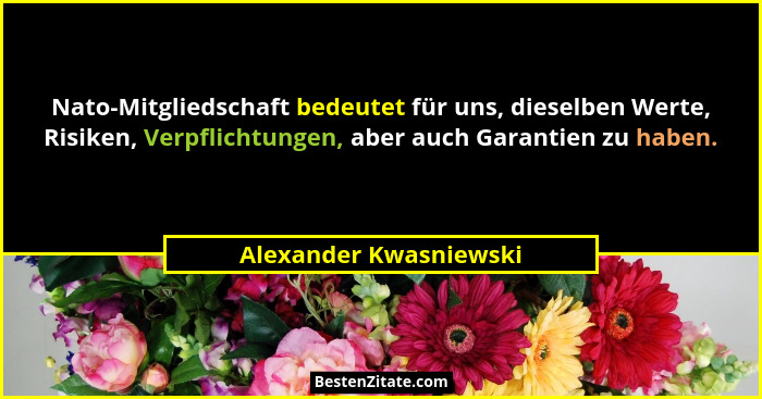 Nato-Mitgliedschaft bedeutet für uns, dieselben Werte, Risiken, Verpflichtungen, aber auch Garantien zu haben.... - Alexander Kwasniewski