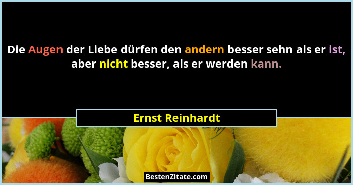 Die Augen der Liebe dürfen den andern besser sehn als er ist, aber nicht besser, als er werden kann.... - Ernst Reinhardt