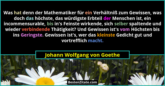 Was hat denn der Mathematiker für ein Verhältniß zum Gewissen, was doch das höchste, das würdigste Erbteil der Menschen i... - Johann Wolfgang von Goethe