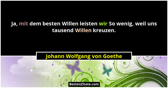 Ja, mit dem besten Willen leisten wir So wenig, weil uns tausend Willen kreuzen.... - Johann Wolfgang von Goethe