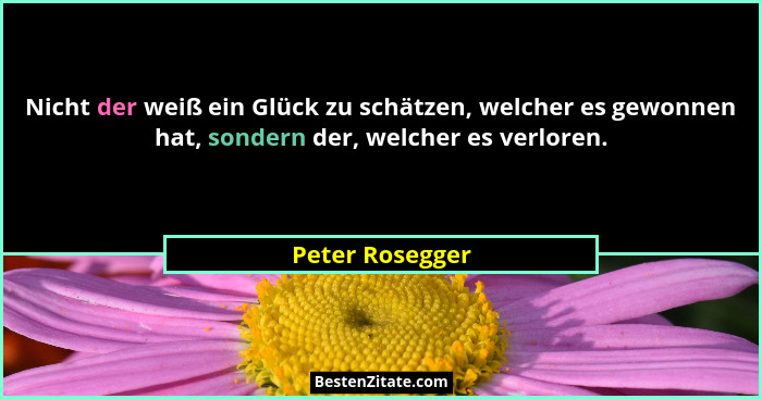 Nicht der weiß ein Glück zu schätzen, welcher es gewonnen hat, sondern der, welcher es verloren.... - Peter Rosegger