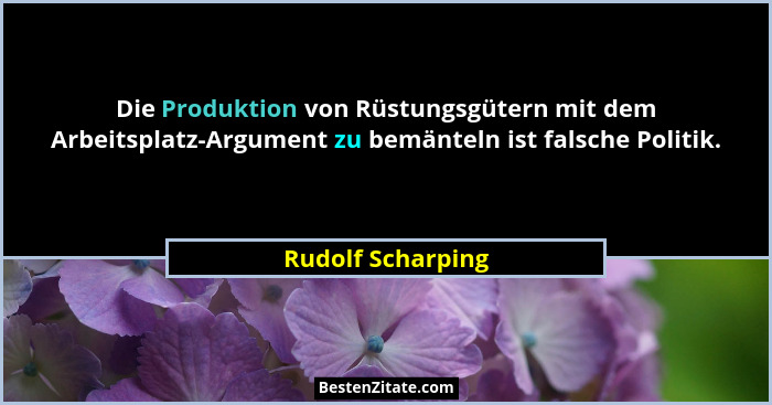 Die Produktion von Rüstungsgütern mit dem Arbeitsplatz-Argument zu bemänteln ist falsche Politik.... - Rudolf Scharping
