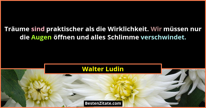 Träume sind praktischer als die Wirklichkeit. Wir müssen nur die Augen öffnen und alles Schlimme verschwindet.... - Walter Ludin