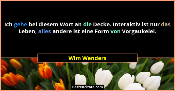 Ich gehe bei diesem Wort an die Decke. Interaktiv ist nur das Leben, alles andere ist eine Form von Vorgaukelei.... - Wim Wenders