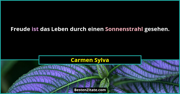 Freude ist das Leben durch einen Sonnenstrahl gesehen.... - Carmen Sylva