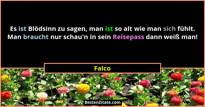 Es ist Blödsinn zu sagen, man ist so alt wie man sich fühlt. Man braucht nur schau'n in sein Reisepass dann weiß man!... - Falco