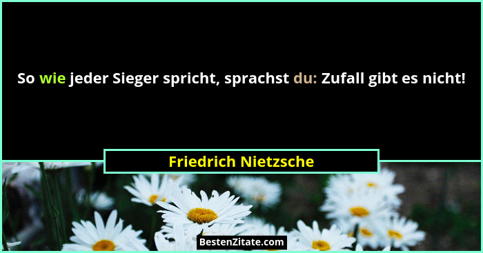 So wie jeder Sieger spricht, sprachst du: Zufall gibt es nicht!... - Friedrich Nietzsche